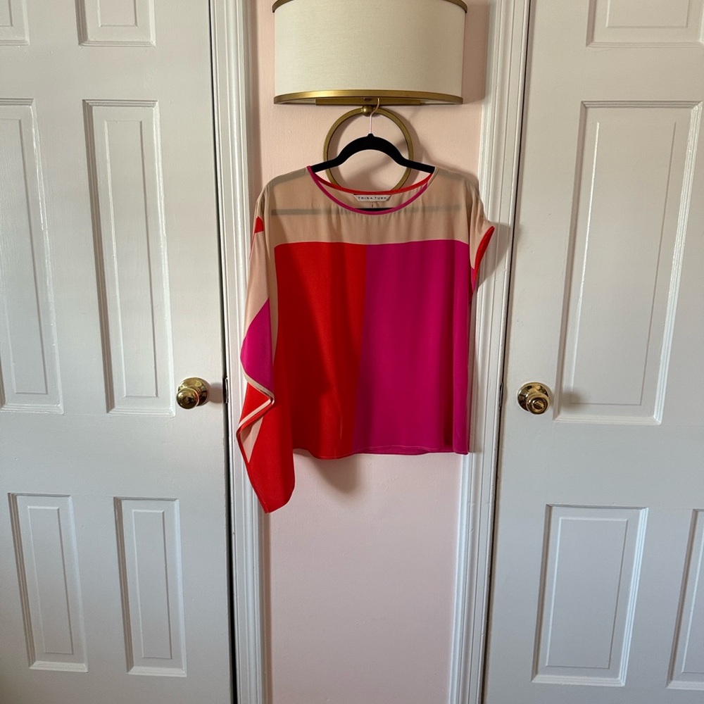 Trina Turk Pink and Red Color Block Blouse